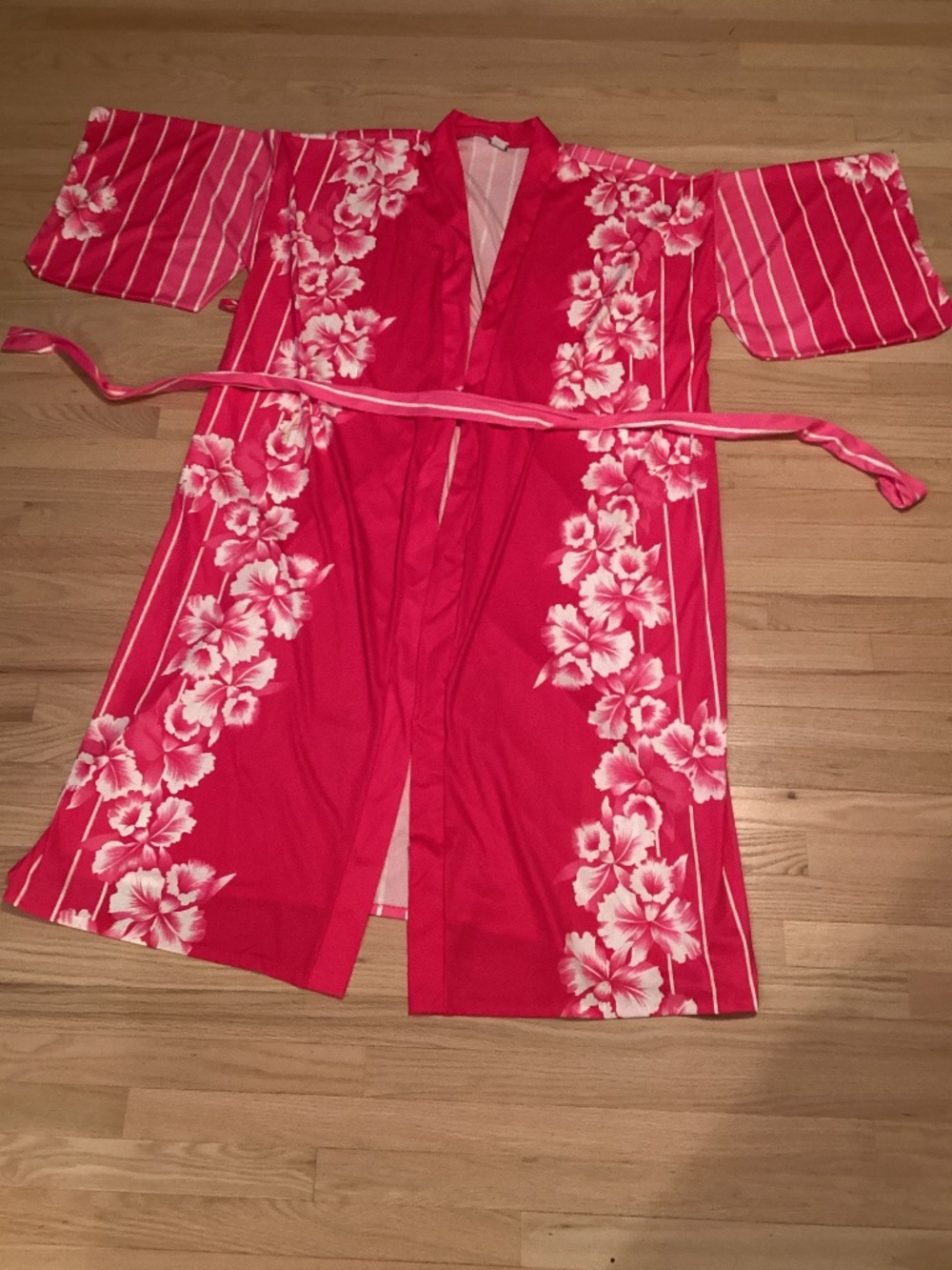 Vintage Granada Bright Pink Floral Maxi House Dress Kimono Cover up